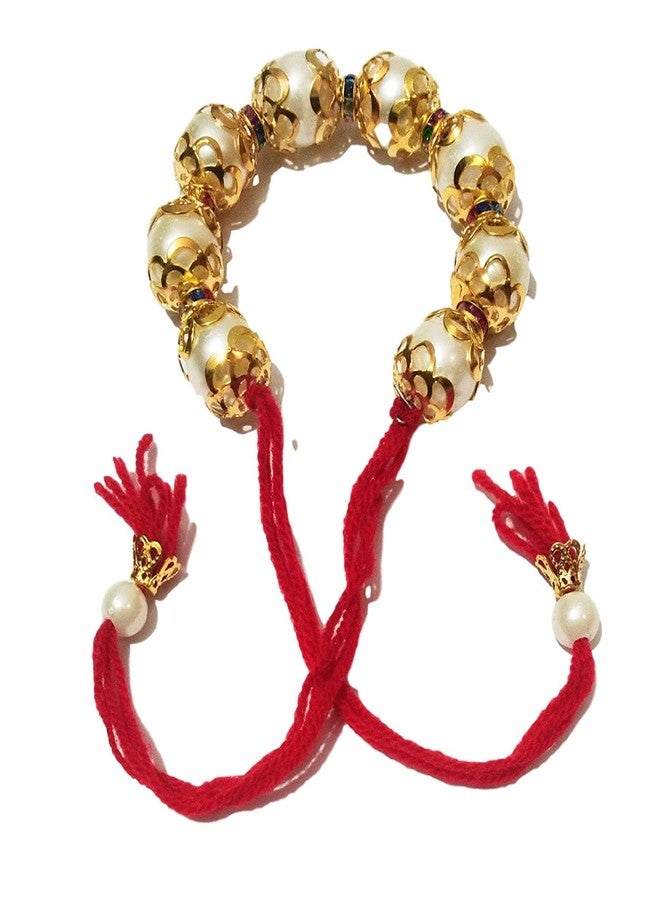 ATHZ Brass dial Bhaiya Rakhi and White Beads Bhabhi Combo Set Authentic Brass dial for Bhaiya and Bhabhi Lumba in Red Bridal color - Image 4
