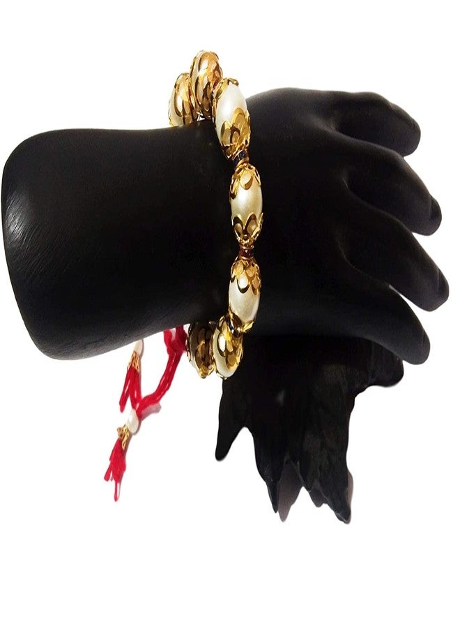 ATHZ Brass dial Bhaiya Rakhi and White Beads Bhabhi Combo Set Authentic Brass dial for Bhaiya and Bhabhi Lumba in Red Bridal color - Image 5