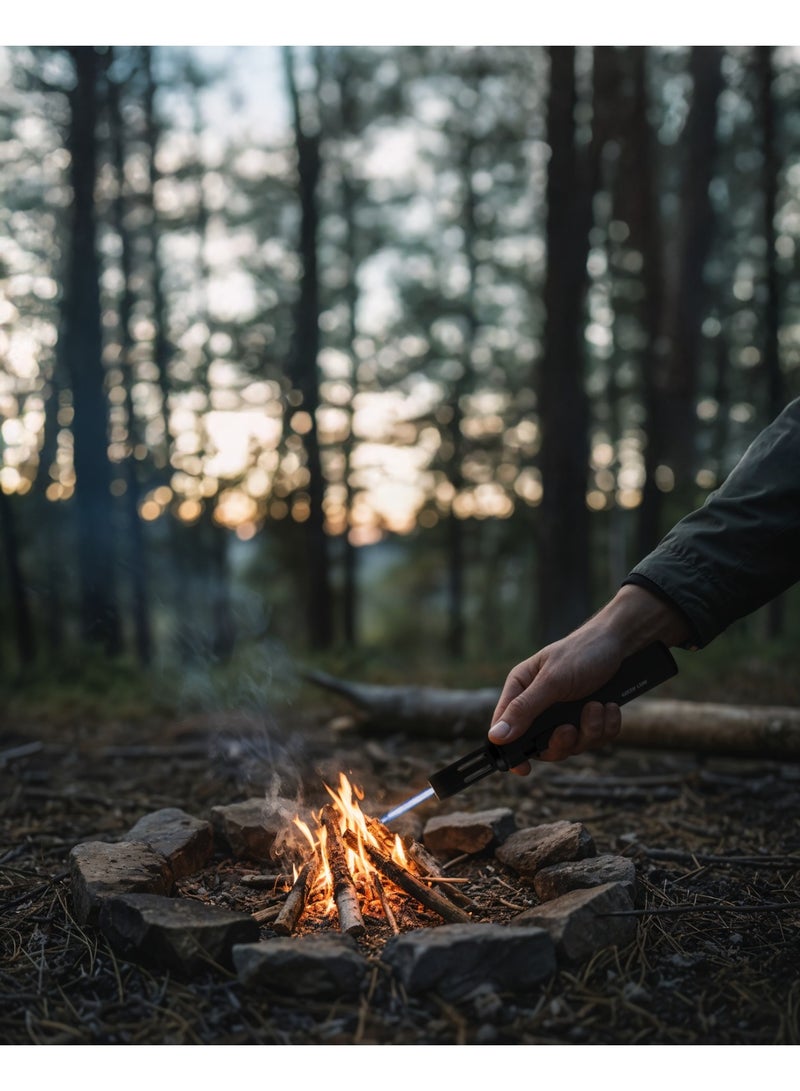 جرين ليون ولاعة يدوية للتخييم، ولاعة لهب، ولاعة لهب مقاومة للرياح، ولاعة لهب نفاثة محمولة للتخييم مع حجم لهب قابل للتعديل ومفتاح قفل اللهب / درجة حرارة تصل إلى 1300 درجة مئوية / غاز البوتان / مؤشر مستوى الوقود / خزان قابل لإعادة التعبئة - أسود - Image 4
