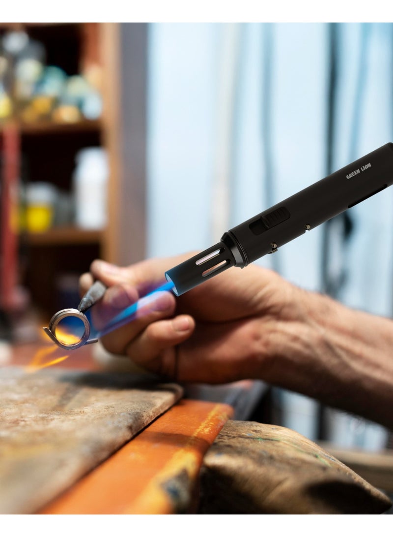 جرين ليون ولاعة يدوية للتخييم، ولاعة لهب، ولاعة لهب مقاومة للرياح، ولاعة لهب نفاثة محمولة للتخييم مع حجم لهب قابل للتعديل ومفتاح قفل اللهب / درجة حرارة تصل إلى 1300 درجة مئوية / غاز البوتان / مؤشر مستوى الوقود / خزان قابل لإعادة التعبئة - أسود - Image 3