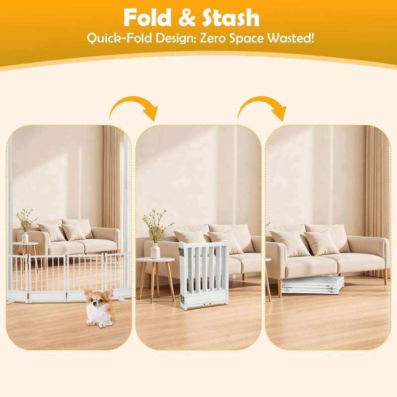Ademon Freestanding Short Dog Gate, 16" Pet Gate Indoor with Support Feet Easily Step Over, 4 Panel Metal Wood Foldable Pet Dog Gate, Up to 48" Wide Puppy Fence, Puppy Gate for for Doorway&Hallway White - Image 4
