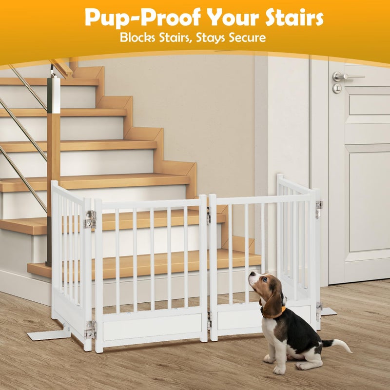 Ademon Freestanding Short Dog Gate, 16" Pet Gate Indoor with Support Feet Easily Step Over, 4 Panel Metal Wood Foldable Pet Dog Gate, Up to 48" Wide Puppy Fence, Puppy Gate for for Doorway&Hallway White - Image 5