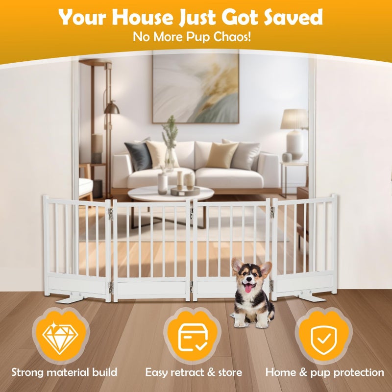 Ademon Freestanding Short Dog Gate, 16" Pet Gate Indoor with Support Feet Easily Step Over, 4 Panel Metal Wood Foldable Pet Dog Gate, Up to 48" Wide Puppy Fence, Puppy Gate for for Doorway&Hallway White - Image 3