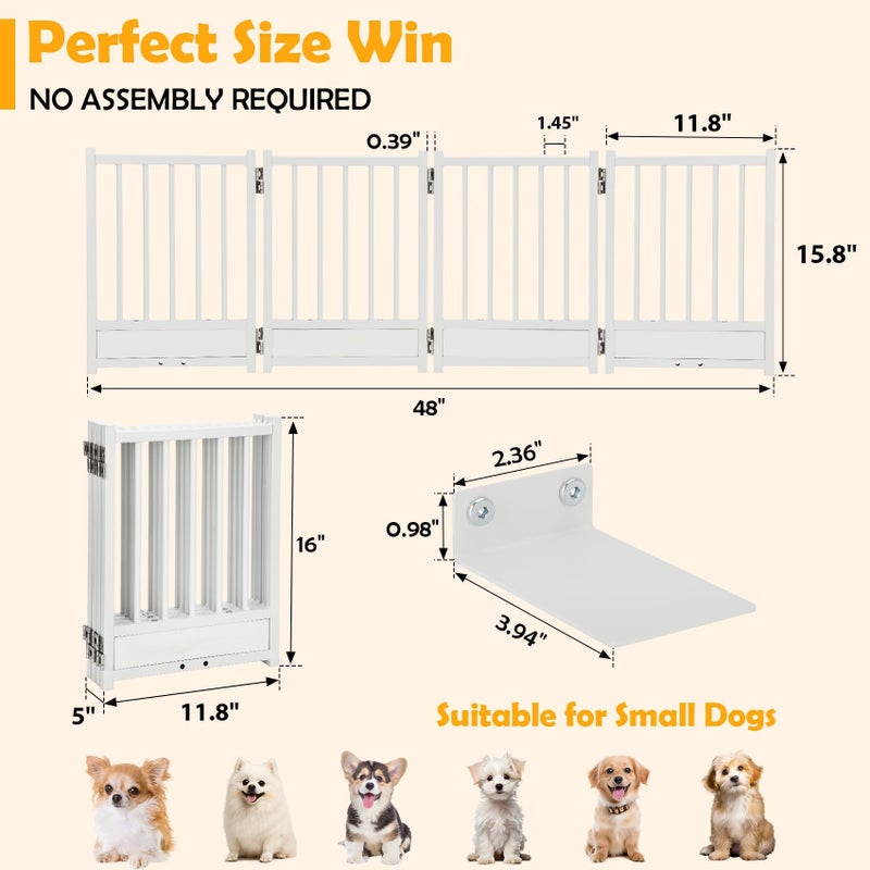 Ademon Freestanding Short Dog Gate, 16" Pet Gate Indoor with Support Feet Easily Step Over, 4 Panel Metal Wood Foldable Pet Dog Gate, Up to 48" Wide Puppy Fence, Puppy Gate for for Doorway&Hallway White - Image 2