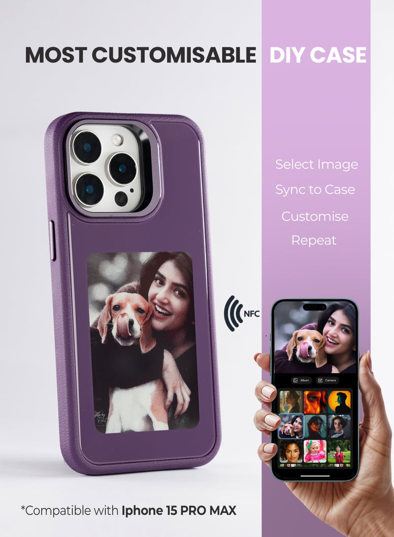 AI Vista iPhone 15 Pro Max – Purple Smart Case with NFC, E-Ink Back Display, DIY Image - Image 1
