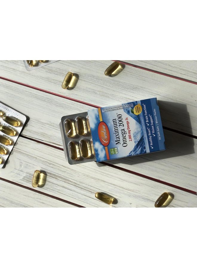 Carlson باكيات ماكسيموم أوميغا 2000 الجاهزة للاستخدام، 2000 ملغ أوميغا-3، زيت سمك نرويجي من صيد بري، كبسولات زيت سمك مستدامة، بنكهة الليمون، 30 كبسولة لينة - Image 3