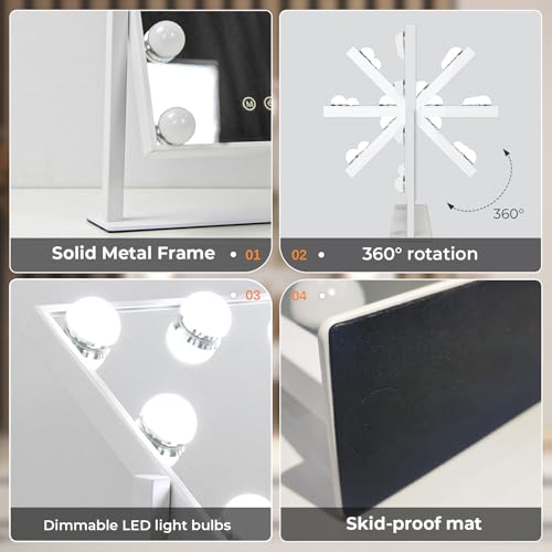 ZL ZELing Vanity Mirror with Lights,Makeup Mirror with Lights,Light up Mirrors with Smart Touch 3 Colors Dimmable,Mirror with Lights with 360° Rotation - Image 5