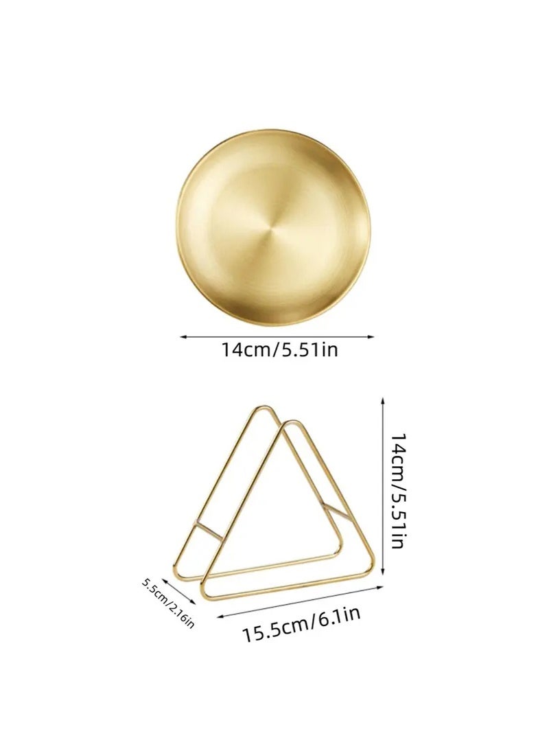 Manhua Gold Stainless Steel Plate Set (6 Plates+1 Storage Rack),Multi-Purpose Snack,Fruit,and Storage Plates for Home/Restaurant/Hotel - Image 2