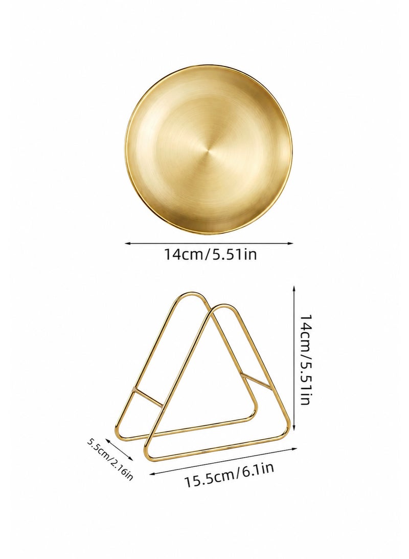 Manhua Gold stainless steel plate set (6 plates+1 storage rack,disc diameter 14cm/5.51 inches),multi-purpose snack plate,fruit plate storage plate for home/restaurant/hotel - Image 2