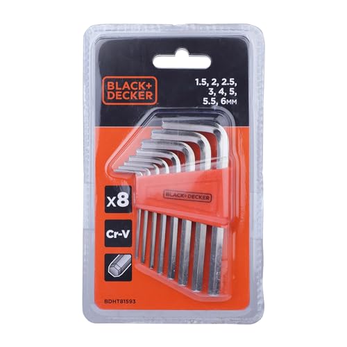 BLACK+DECKER BDHT81593 8-Piece Steel Hexkey Set Ideal for Repair & Maintenance for Home & DIY Use -1.5, 2, 2.5, 3, 4, 5, 5.5, 6 mm, 6 Months Warranty, ORANGE & BLACK - Image 3