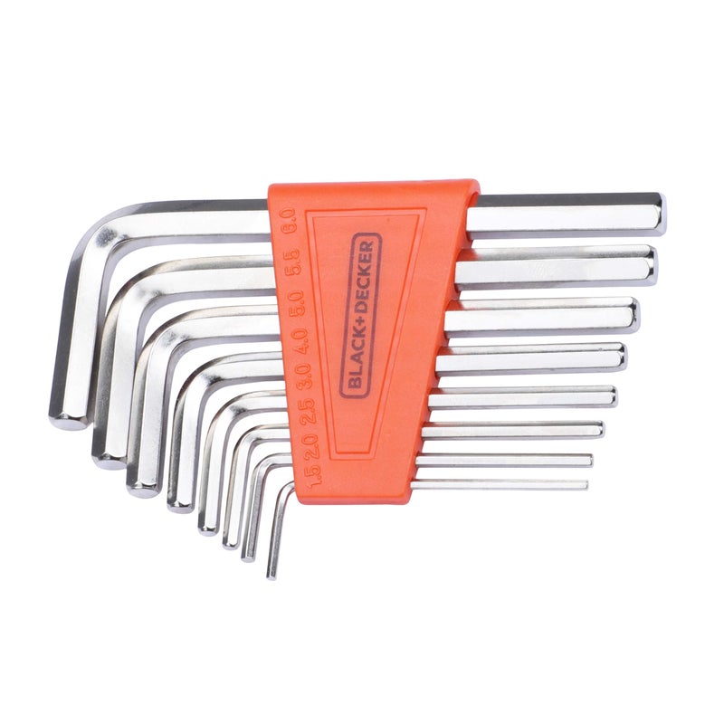BLACK+DECKER BDHT81593 8-Piece Steel Hexkey Set Ideal for Repair & Maintenance for Home & DIY Use -1.5, 2, 2.5, 3, 4, 5, 5.5, 6 mm, 6 Months Warranty, ORANGE & BLACK - Image 4