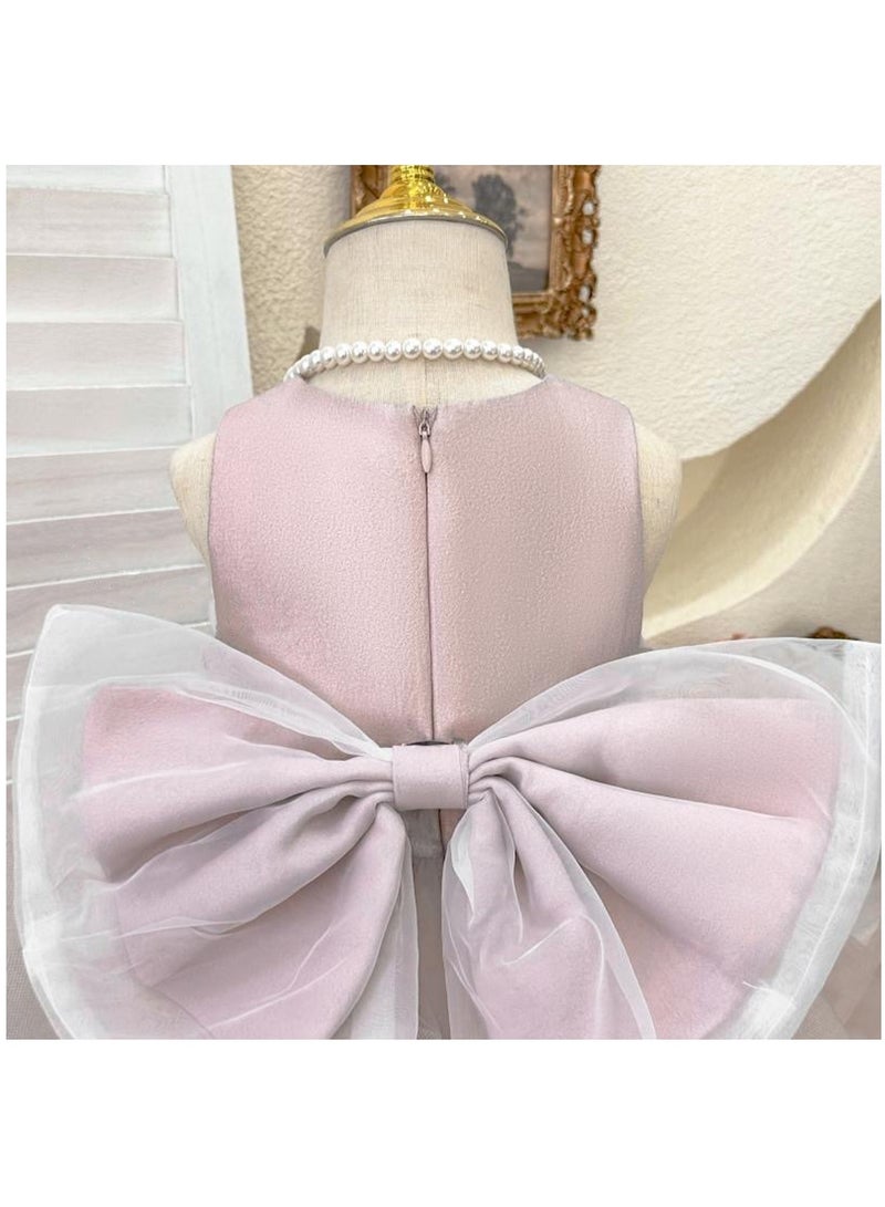 2–3Y Baby Girl Summer Princess Gown, Toddler Sleeveless Tulle Pageant Dress with Removable Bow, Elegant Birthday Eid Wedding Outfit, fit for 90–100cm - Image 5