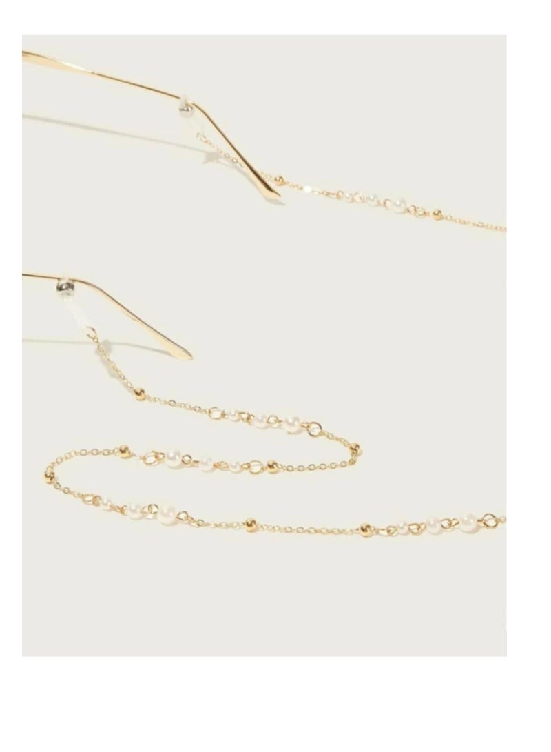 اكسوارات ار ايه سلسلة نظارة دهبي مع لولي (لؤلؤ) اوف وايت  - Image 1