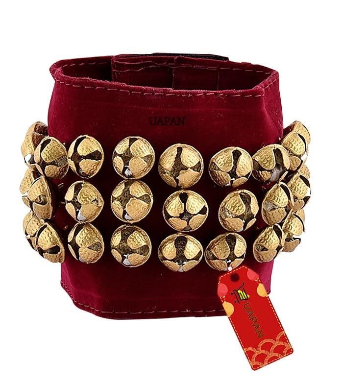 UAPAN Brass Ghungroo Ankle Bells Velvet 3 line Pad for Classical Kathak Dance with Adjustable Strap (Maroon,60 Bells) - Image 4