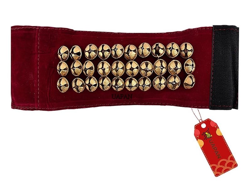 UAPAN Brass Ghungroo Ankle Bells Velvet 3 line Pad for Classical Kathak Dance with Adjustable Strap (Maroon,60 Bells) - Image 2