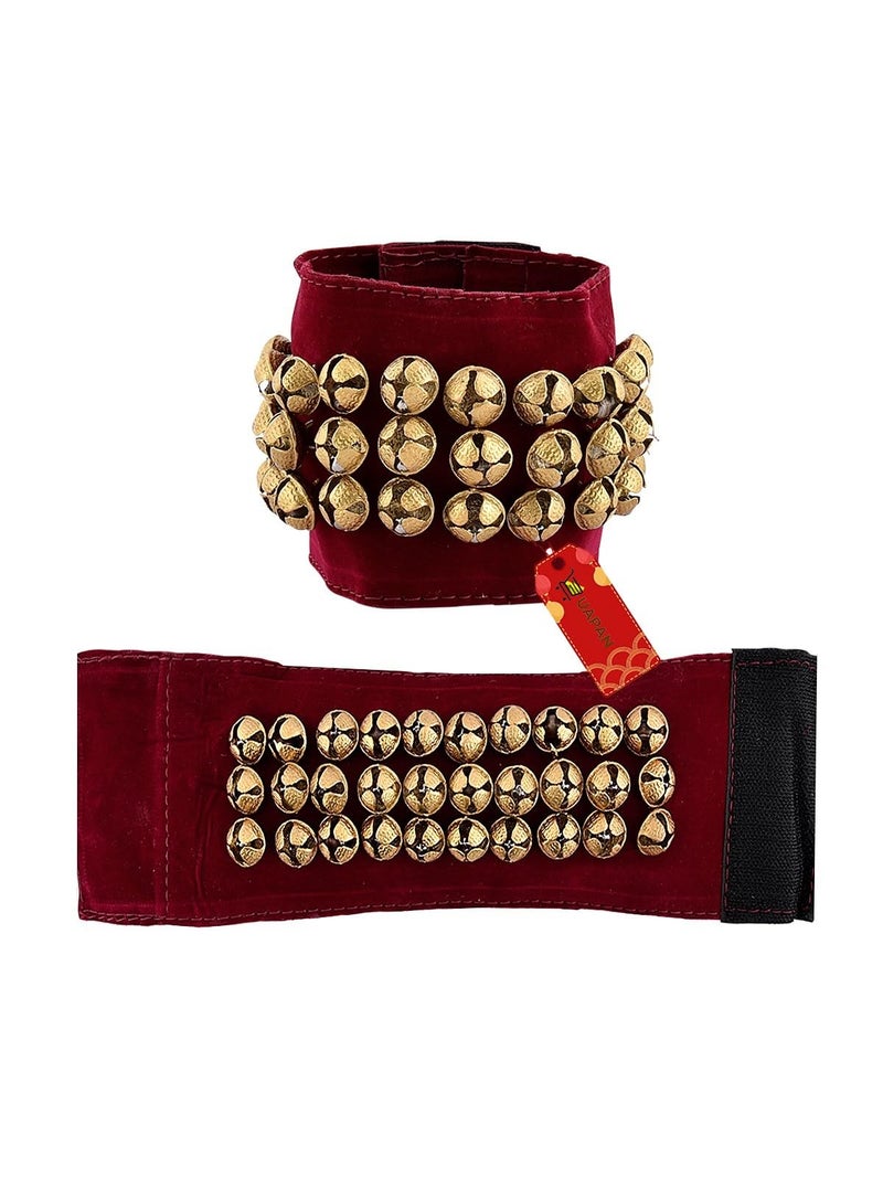 UAPAN Brass Ghungroo Ankle Bells Velvet 3 line Pad for Classical Kathak Dance with Adjustable Strap (Maroon,60 Bells) - Image 1