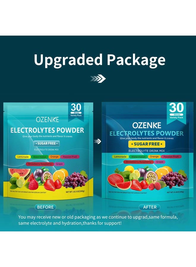 OZENKE Electrolytes Powder Packets, 30 Sticks Hydration Packets Sugar Free, Electrolyte Drink Mix Travel Electrolyte Packets for Rapid Hydration, 6 Flavors - Image 2