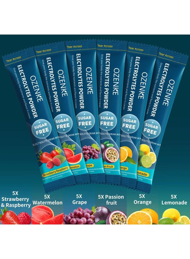 OZENKE Electrolytes Powder Packets, 30 Sticks Hydration Packets Sugar Free, Electrolyte Drink Mix Travel Electrolyte Packets for Rapid Hydration, 6 Flavors - Image 4