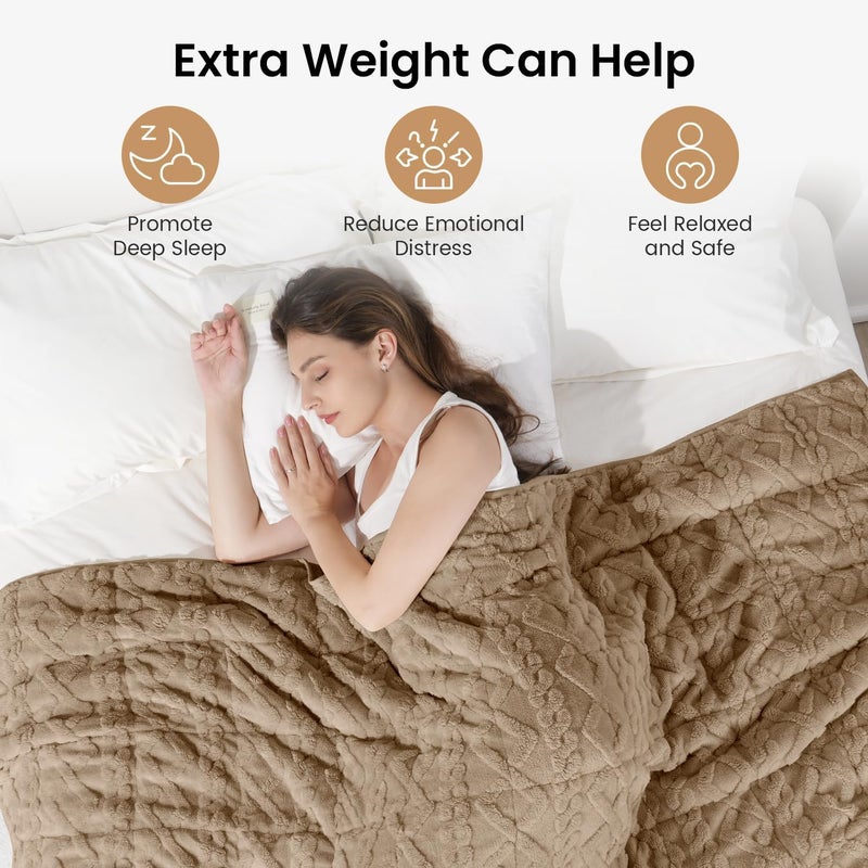 Drewin Weighted Blanket for Adults Queen Size 20lbs, Soft Cozy Jacquard Sherpa Weighted Blankets for Sleeping and Calming, Fluffy Throw Blanket for Couch Bed, 60 x 80 inches, Brownish White - Image 3