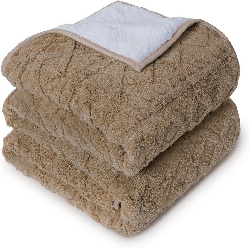 Drewin Weighted Blanket for Adults Queen Size 20lbs, Soft Cozy Jacquard Sherpa Weighted Blankets for Sleeping and Calming, Fluffy Throw Blanket for Couch Bed, 60 x 80 inches, Brownish White - Image 2