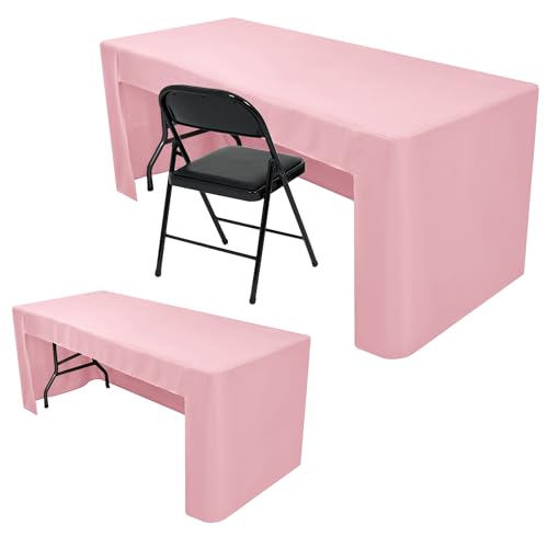 Nasitos 2 Pack 8 Foot Tablecloth Fitted Pink Trade Show Table Covers-Open Back Tablecloth Washable Fabric Table Cloth for Parties, Craft Show, Baby Shower, Events, Vendor Booth - Image 1