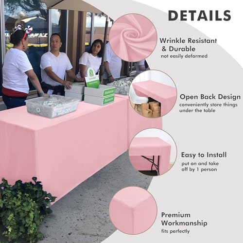 Nasitos 2 Pack 8 Foot Tablecloth Fitted Pink Trade Show Table Covers-Open Back Tablecloth Washable Fabric Table Cloth for Parties, Craft Show, Baby Shower, Events, Vendor Booth - Image 3