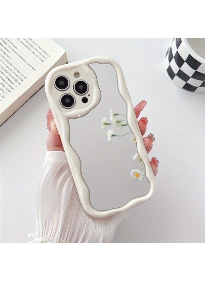 ShebSheb - Simple Wave Design Phone Case for iPhone 14 Pro with Mirror , Wavy Frame Soft TPU Aesthetic Phone Cover - Image 1