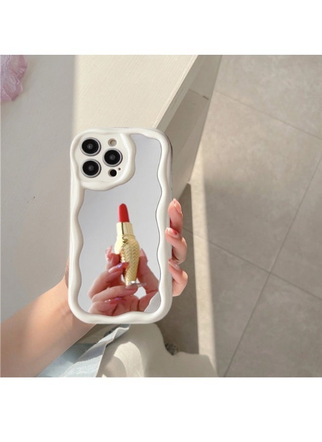 ShebSheb - Simple Wave Design Phone Case for iPhone 14 Pro with Mirror , Wavy Frame Soft TPU Aesthetic Phone Cover - Image 1