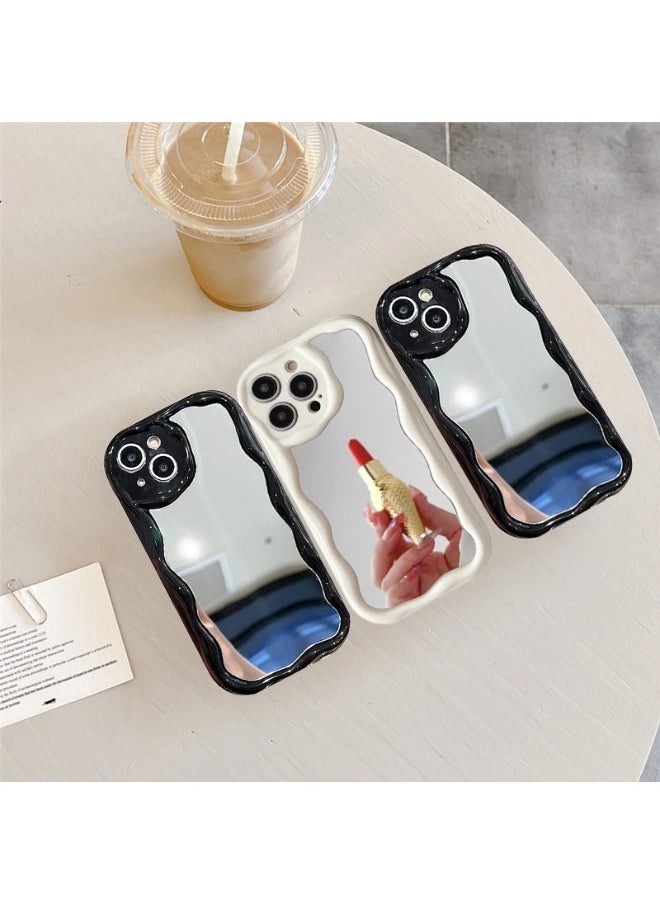 ShebSheb - Simple Wave Design Phone Case for iPhone 14 Pro with Mirror , Wavy Frame Soft TPU Aesthetic Phone Cover - Image 1