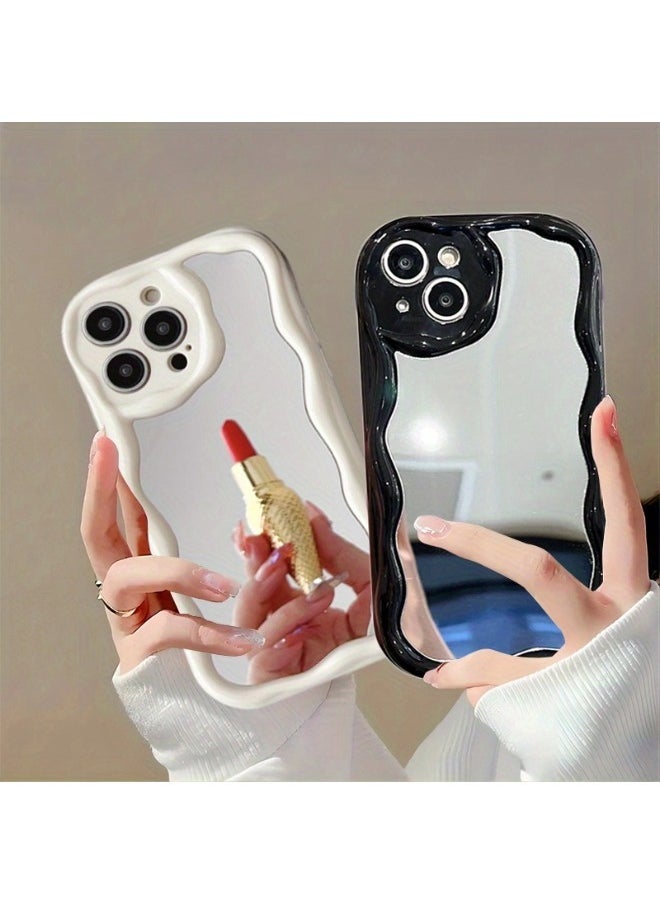 ShebSheb - Simple Wave Design Phone Case for iPhone 14 Pro with Mirror , Wavy Frame Soft TPU Aesthetic Phone Cover - Image 1