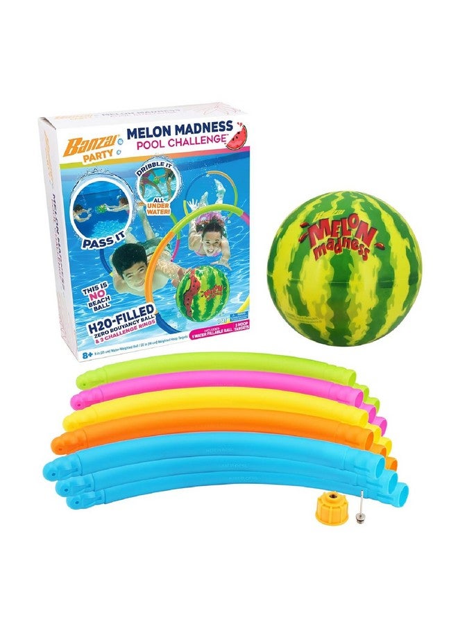 Banzai Melon Madness Pool Challenge Underwater Ball Set with 3 Target Hoops - Image 1