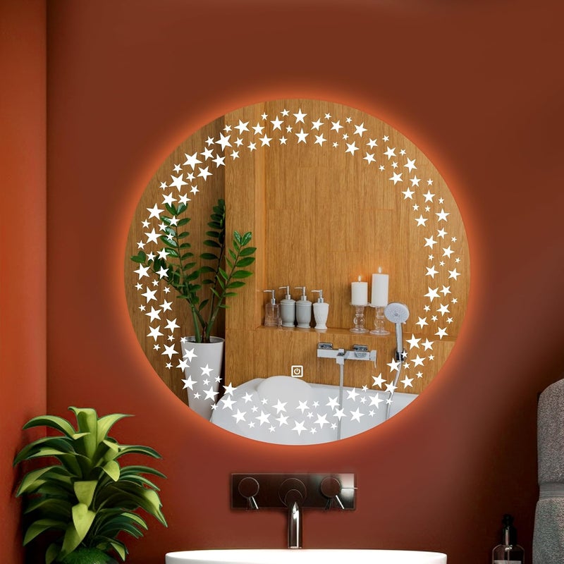 LUPPRA Round 24x24 Inch WallMounted LED Mirror with Smart Sensor and 3Color Light Warm White Natural Mirror Light Wash Basin Wall Mirror Fancy Washbasin MirrorSmart LED Design