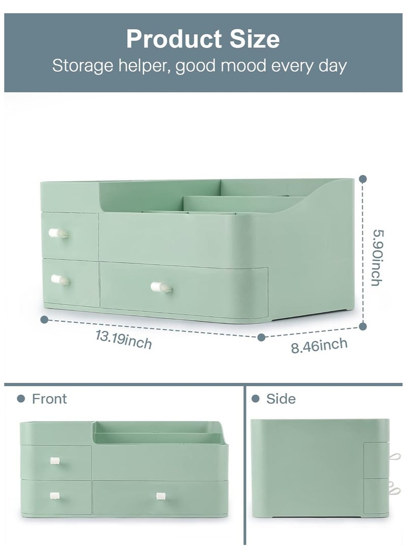 ORiTi Large Capacity Countertop Organizer for Vanity,Bathroom and Bedroom Desk Cosmetics Organizer for Skin Care,Brushes, Eyeshadow, Lotions, Lipstick, Nail Polish and Jewelry Green  - Image 2