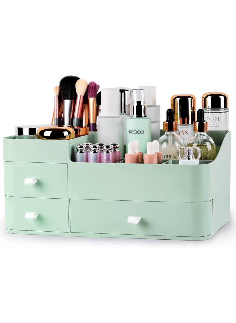 ORiTi Large Capacity Countertop Organizer for Vanity,Bathroom and Bedroom Desk Cosmetics Organizer for Skin Care,Brushes, Eyeshadow, Lotions, Lipstick, Nail Polish and Jewelry Green  - Image 1