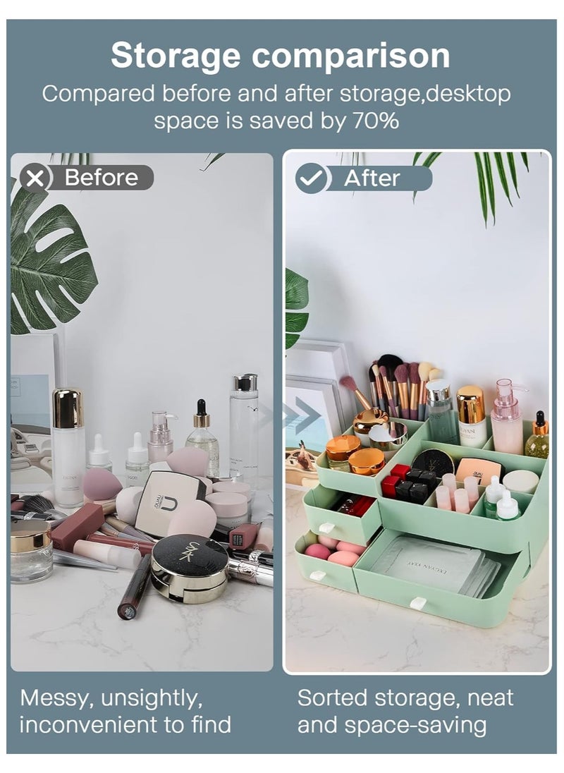 ORiTi Large Capacity Countertop Organizer for Vanity,Bathroom and Bedroom Desk Cosmetics Organizer for Skin Care,Brushes, Eyeshadow, Lotions, Lipstick, Nail Polish and Jewelry Green  - Image 3