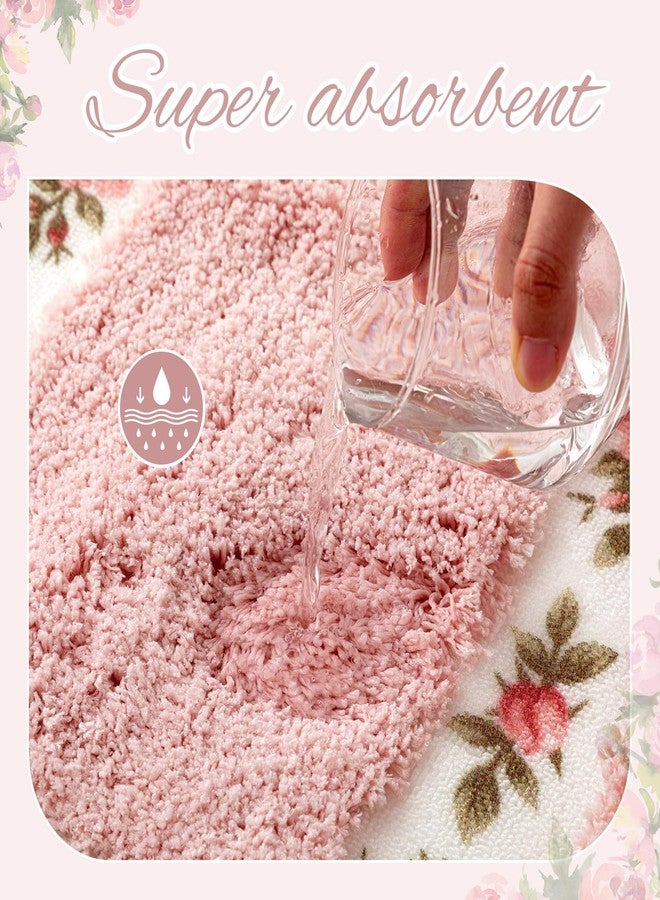 Drydiet 3 Pcs Rose Flowers Bathroom Rugs Set Coquette Room Decor Floral Carpet for Bathroom Bedroom Living Room, Floral Bath Mat Non Skid Romantic Rose Flower Area Rugs 3 Shapes (Pink,Large) - Image 4