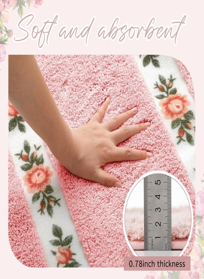 Drydiet 3 Pcs Rose Flowers Bathroom Rugs Set Coquette Room Decor Floral Carpet for Bathroom Bedroom Living Room, Floral Bath Mat Non Skid Romantic Rose Flower Area Rugs 3 Shapes (Pink,Large) - Image 3
