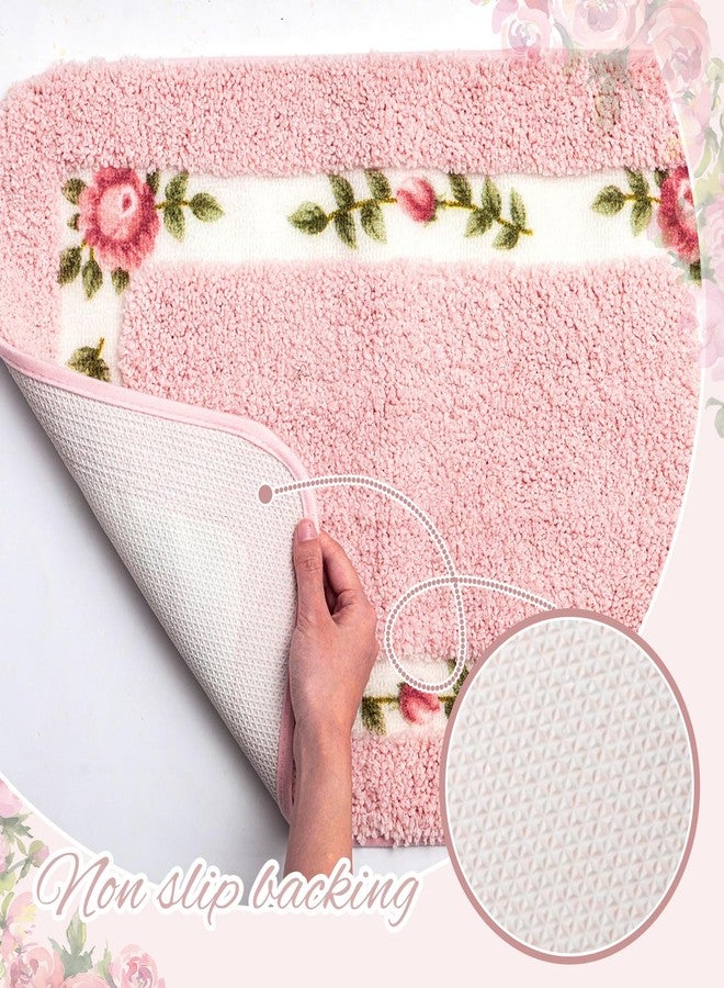 Drydiet 3 Pcs Rose Flowers Bathroom Rugs Set Coquette Room Decor Floral Carpet for Bathroom Bedroom Living Room, Floral Bath Mat Non Skid Romantic Rose Flower Area Rugs 3 Shapes (Pink,Large) - Image 5