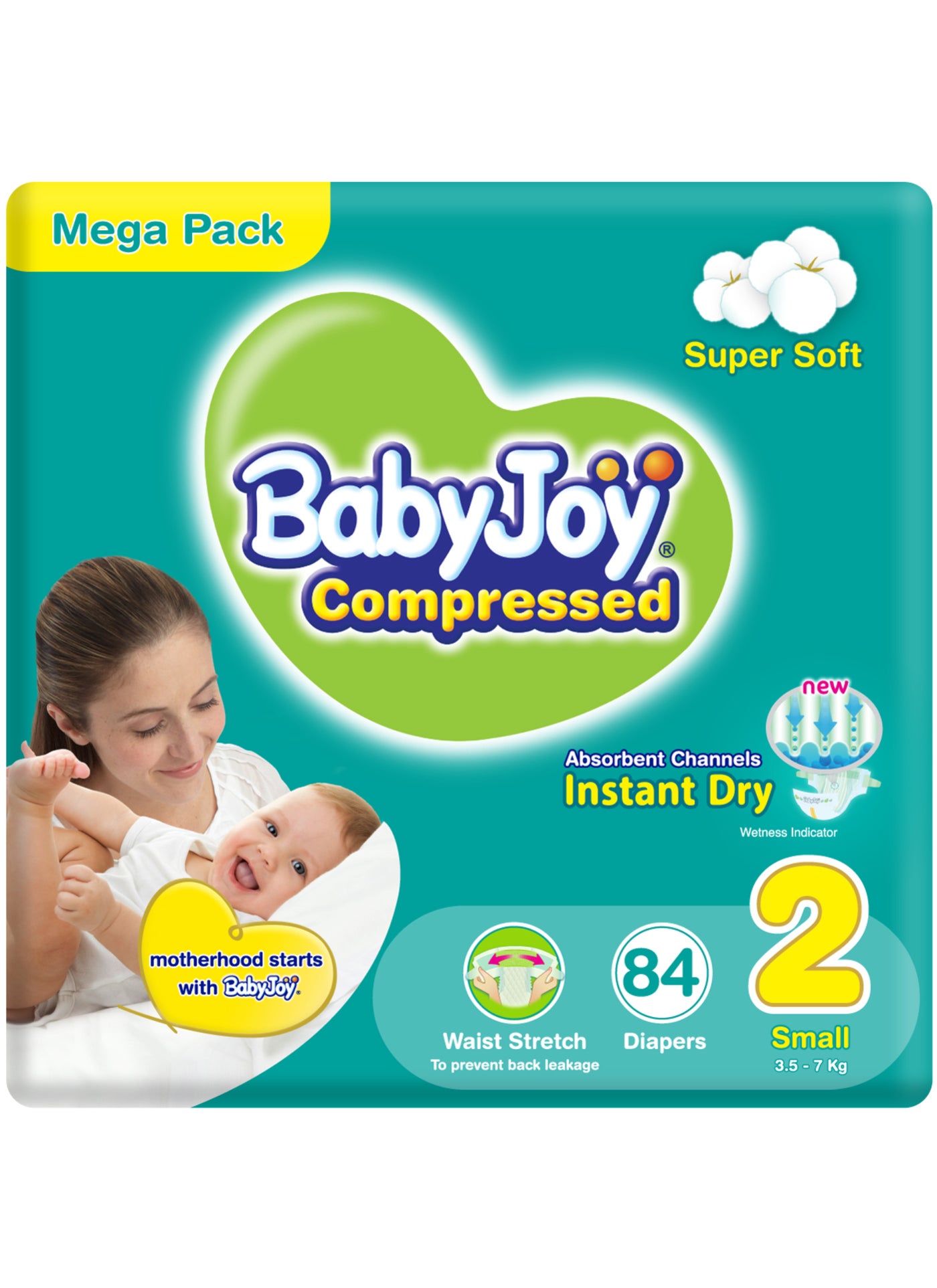 BabyJoy 2X Compressed Diamond Pad Diaper, Size 2, Small, 3.5-7 Kg, Mega Pack, 84 Diapers