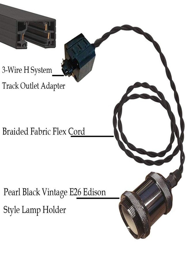 Kiven 3-Lights H System Track Mini Pendant, Pearl Black Finish Lamp Holder Fitting Track Light Kit, Rose Pendant Braided Fabric Flex Cord Length 11.81 in,TB0123-30CM - Image 2