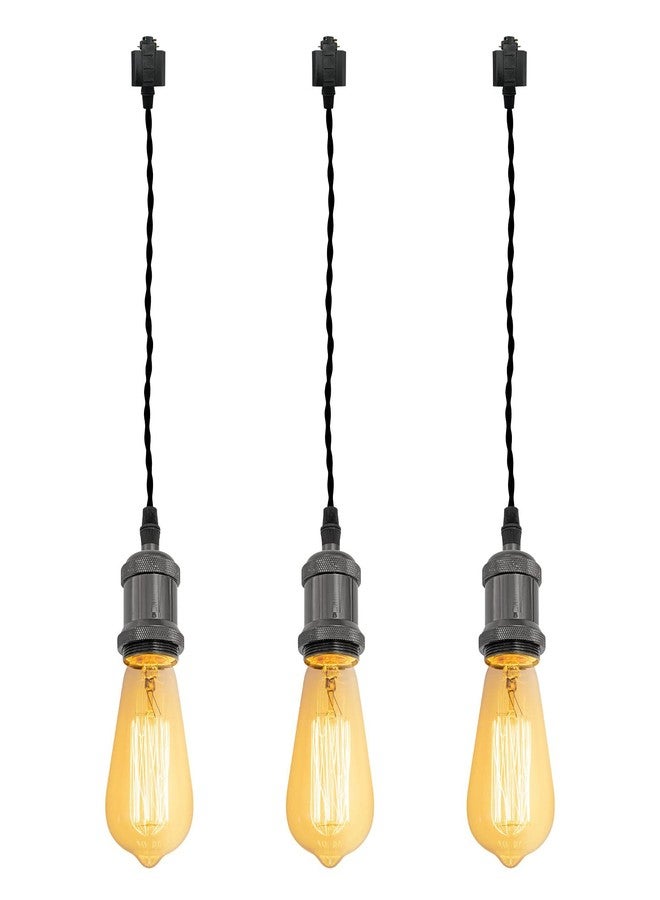 Kiven 3-Lights H System Track Mini Pendant, Pearl Black Finish Lamp Holder Fitting Track Light Kit, Rose Pendant Braided Fabric Flex Cord Length 11.81 in,TB0123-30CM - Image 1