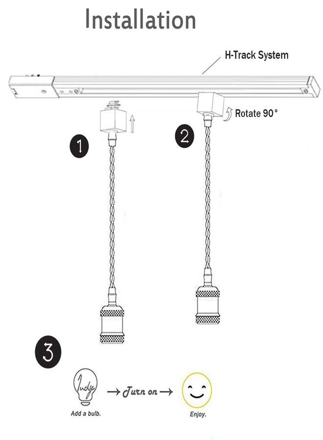 Kiven 3-Lights H System Track Mini Pendant, Pearl Black Finish Lamp Holder Fitting Track Light Kit, Rose Pendant Braided Fabric Flex Cord Length 11.81 in,TB0123-30CM - Image 4