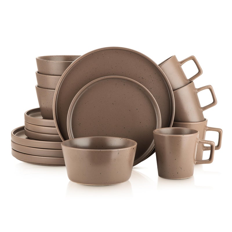 Stone Lain Coupe Dinnerware Set Service For 4 Matte Brown
