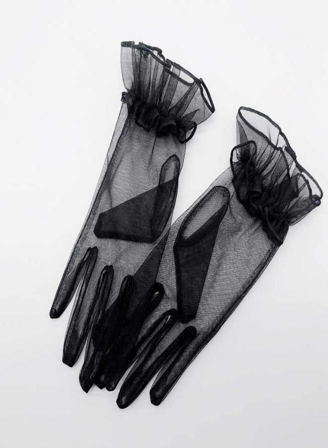 QRBTSCL Women's Tulle Ruffled Wedding Party Gloves 2021 Short Prom Evening Gloves, Blush, One size - Image 2