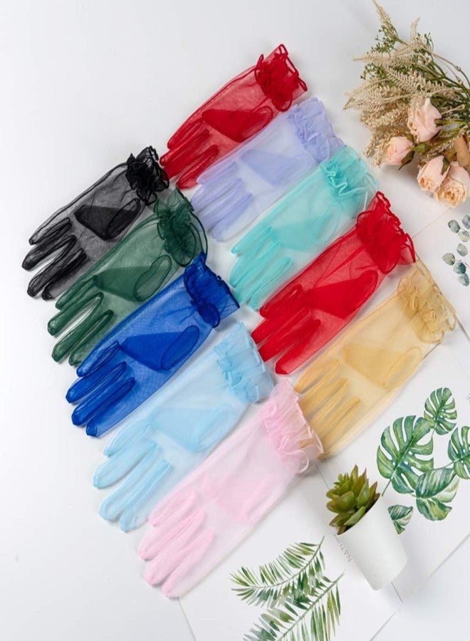QRBTSCL Women's Tulle Ruffled Wedding Party Gloves 2021 Short Prom Evening Gloves, Blush, One size - Image 4
