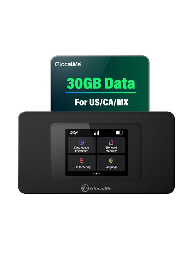 GlocalMe جهاز نقطة اتصال محمول DuoTurbo 4G مع 30 جيجابايت بيانات في الولايات المتحدة/كندا/المكسيك لمدة 60 يومًا، نقطة اتصال واي فاي محمولة للسفر في أكثر من 200 دولة، بدون بطاقة SIM ونظام مزدوج، متصل بـ 10 أجهزة (DuoTurbo مع 30 جيجابايت) - Image 1