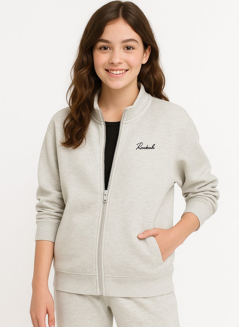 فكتور اند جين طقم رياضي رمادي للبنات - جاكيت بسحاب وبنطلون رياضي - Image 5