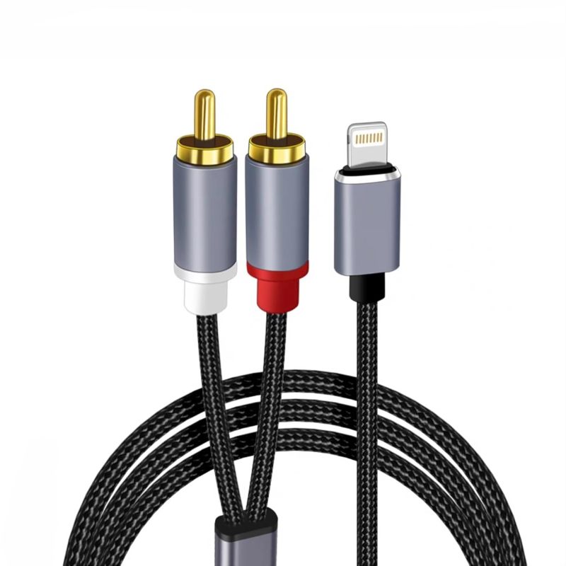 كابل صوت لايتنينج إلى RCA بطولات ذهبية بطولات 1 متر مع شريحة MFi - يمكن توصيله واستخدامه مباشرة - كابل Y صوتي ستيريو خالي من الضوضاء لـ iPhone و iPad وسيارة ستيريو ودراما منزلية ومُضخم صوت DVD - Image 2