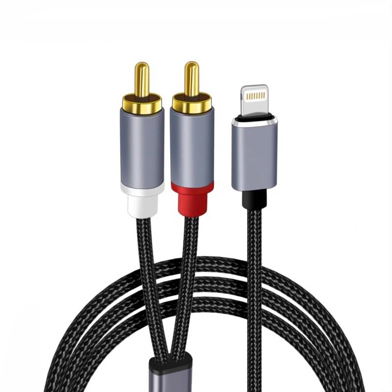 كابل صوت لايتنينج إلى RCA بطولات ذهبية بطولات 1 متر مع شريحة MFi - يمكن توصيله واستخدامه مباشرة - كابل Y صوتي ستيريو خالي من الضوضاء لـ iPhone و iPad وسيارة ستيريو ودراما منزلية ومُضخم صوت DVD - Image 1