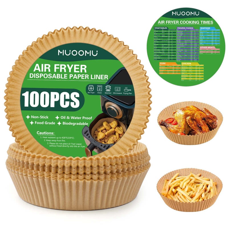 MUOOMU Air Fryer Disposable Paper Liner 100Pcs Non-Stick Round Parchment Paper Air Fryer Accessories Oil Proof Water Proof Cooking Baking Roasting Filter Paper For Microwave Oven Frying Pan(7.9Inch) - Image 2